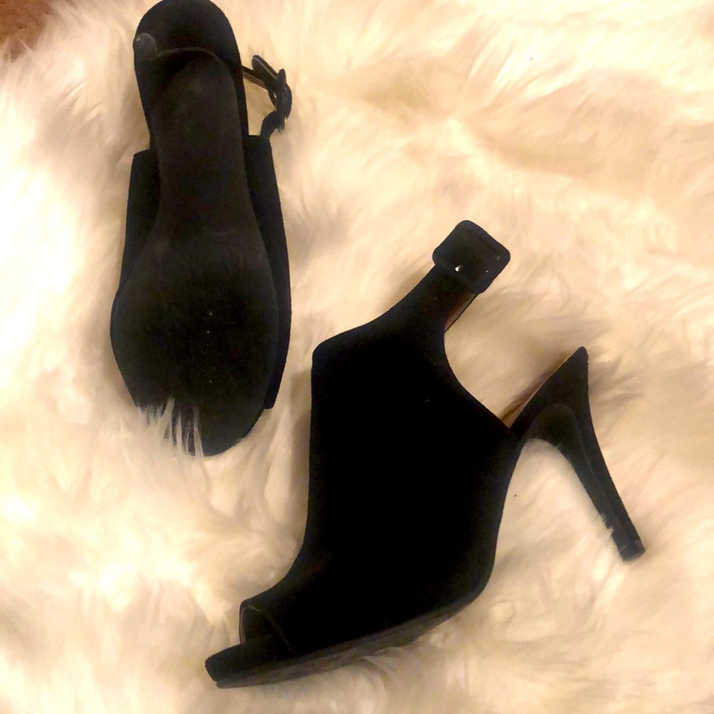 Black open toe heels size 6.5